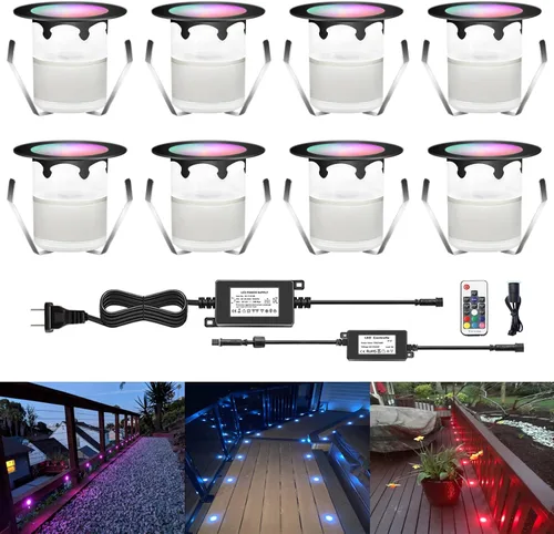 Vista 12 de Luces LED para terraza al aire libre con fotocélula blanca cálida Φ1.18 pulgadas, bajo voltaje, 12 V CC, IP67, impermeable, eléctrica, con cable
