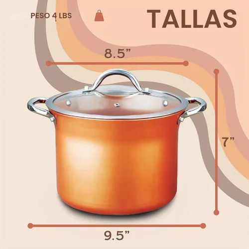 Vista 2 de CONCORD Juego de ollas de 6.6 litros de cobre con revestimiento antiadherente, olla de cazuela de la serie Coppe-Ramic, utensilios de cocina