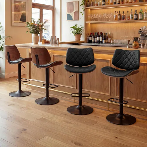 Vista 17 de LUNLING Taburetes de bar giratorios con respaldo y reposapiés, taburetes de mostrador modernos ajustables de mediados de siglo, sillas de bar Beige
