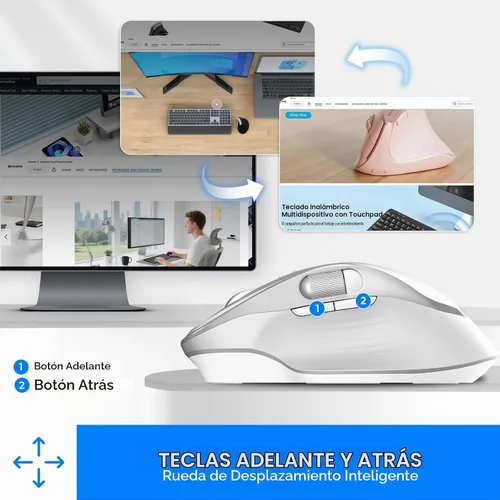 Vista 7 de Ratón inalámbrico recargable con desplazamiento lateral Bluetooth para computadora portátil, mouse programable multidispositivo, desplazamiento