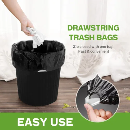 Vista 18 de Bolsas de basura de 7 galones, 100 unidades, bolsas de basura con cordón resistentes de Teivio, bolsas para papeleras de baño, bolsas de plástico
