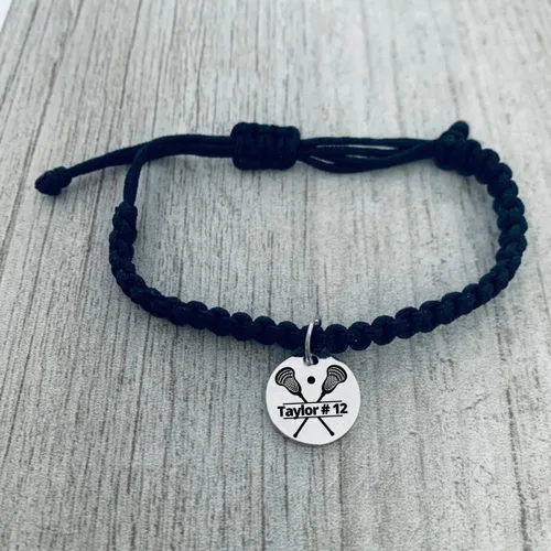 Vista 2 de Personalized Lacrosse Gift, Engraved Lacrosse Stick Adjustable Rope Bracelet, Lacrosse Jewelry, Lacrosse Player Gift Lacrosse Team Gift