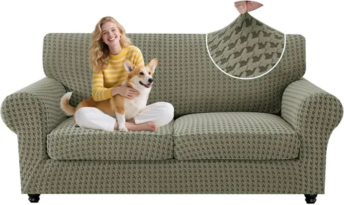 Vista 15 de MAXIJIN 2 fundas elásticas para sillón de sala de estar, fundas gruesas y suaves con brazos para perros, mascotas, protector de sofá individual