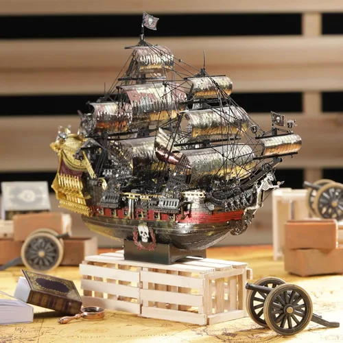 Vista 5 de Piececool - Rompecabezas de metal 3D para adultos, kits de construcción de modelos de barco pirata de La Reina Ana la Venganza, kit de construcción