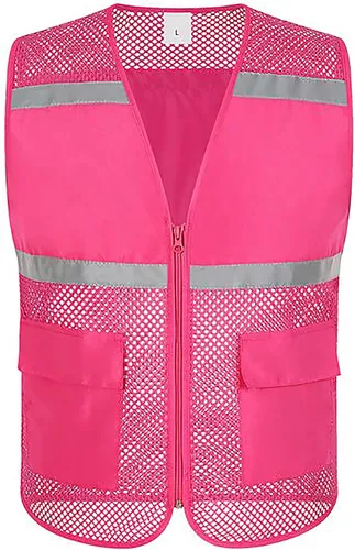 Vista 10 de TOPTIE Chaleco de seguridad de malla con cremallera, chaleco de uniforme de voluntario del equipo, chaleco reflectante para correr con bolsillos
