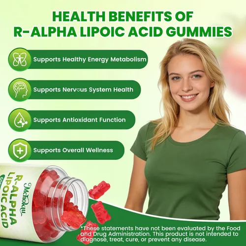 Vista 4 de R Gomitas de ácido alfa lipoico, ácido R-alfa lipoico estabilizado, suplemento ALA para apoyo antioxidante y metabolismo, veganas, sin OMG, sin