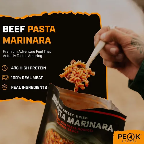Vista 3 de Peak Refuel Pasta de ternera Marinara Comidas liofilizadas, 1.73 oz