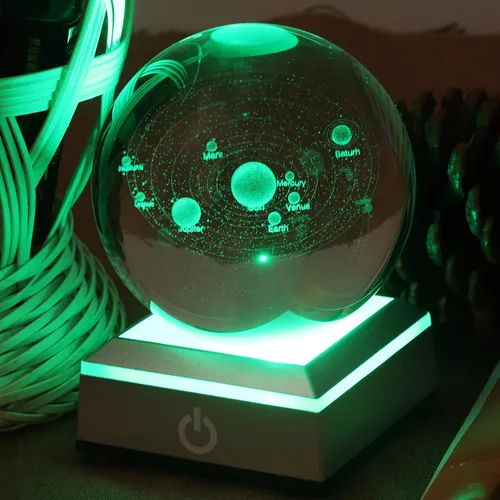 Vista 8 de ERWEI Base de luz LED esférica con recesión para exhibición de bola de cristal para arte de vidrio de cristal láser 3D con interruptor táctil