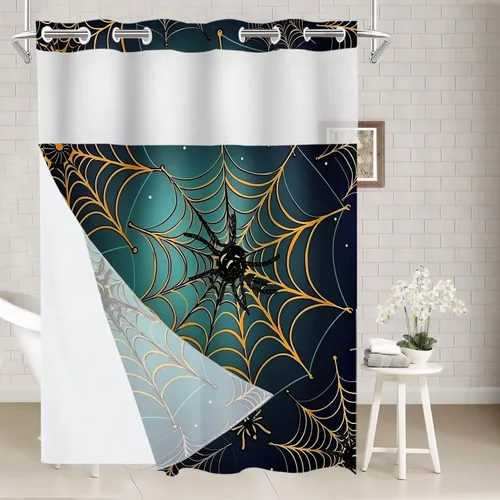 Vista 61 de Batmerry Maritime Nautical Hookless Shower Curtain with Snap in Liner Set, Anchors Ship Wheel Bath Curtain Magnetic Hem Quick-Drying Waterproof