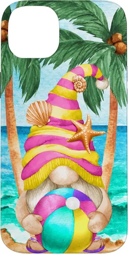 Vista 15 de iPhone 16 Funny Hawaiian Summer Gnome Under Palm Tree For Beach Surfer Case