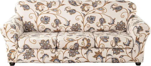Vista 15 de Lamberia Funda de Sofá Estampada de Alta Elasticidad Fundas de Sofá de 2 Piezas Funda de Sillón con Una Funda de Cojín Separada Parte Inferior Flor