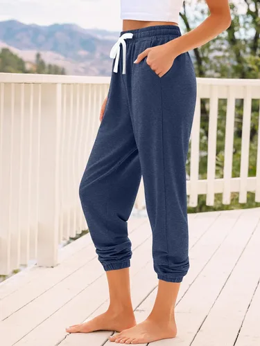 Vista 3 de AUTOMET Pantalones deportivos de cintura alta para mujer con bolsillos, pantalones sueltos de descanso y pijama para otoño, invierno, primavera