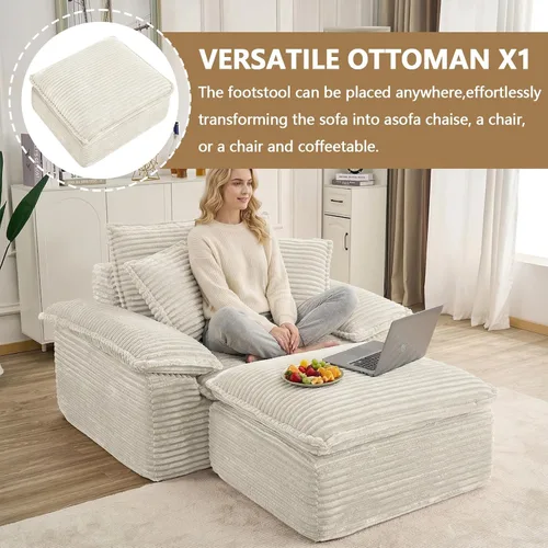Vista 7 de Tumbona de 47 pulgadas para interiores, moderno sofá cama sin huesos con otomana, silla de asiento profundo con almohadas, cómodos sofás seccionales