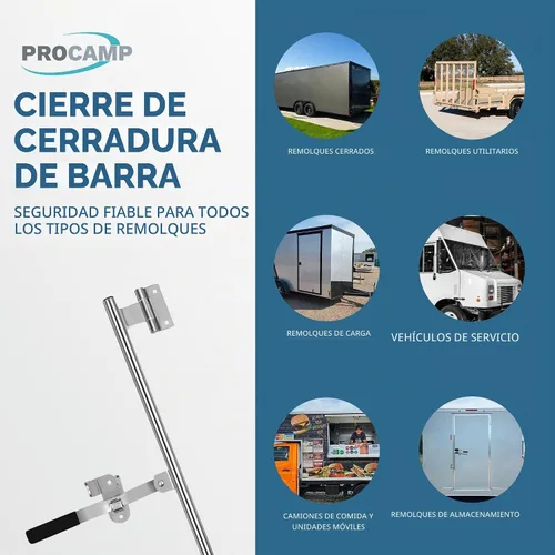 Vista 8 de ProCamp 36" Barra de Leva para Remolque Puerta Oscilante con Bisagra Barra de Leva Cerrajo Pestillo Manija de Cargo