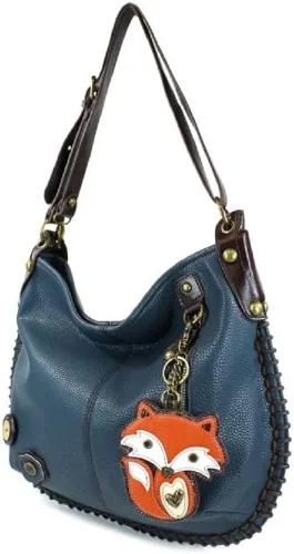 Vista 2 de Chala Bolsos de mano, estilo casual, suave, con hombro grande o bolso cruzado con llavero, color azul marino, Búho