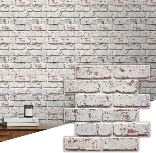Vista 17 de Commomy 10 paneles de pared de piedra 3D para despegar y pegar, panel de pared de piedra sintética de 11.8 x 11.8 pulgadas, papel tapiz de ladrillo