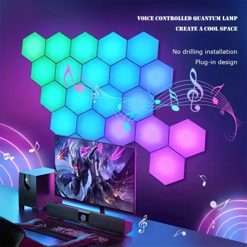 Vista 9 de Vcwtty Paneles de Luces Hexagonales para Pared, Luces LED Inteligentes de Pared con APP, Ensamblaje Modular DIY con Sincronización de Música RGB
