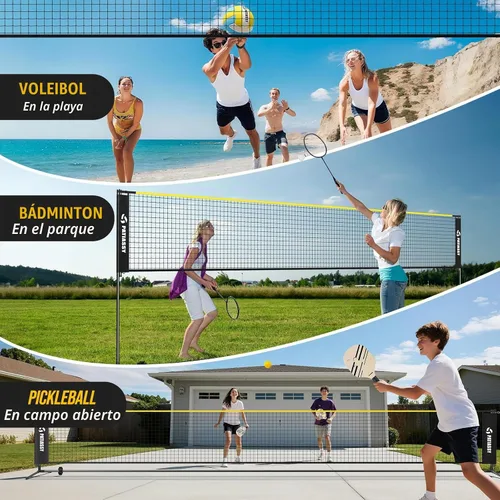 Vista 7 de 3-in-1 Volleyball Badminton Pickleball Net Set Adjustable Height Negro
