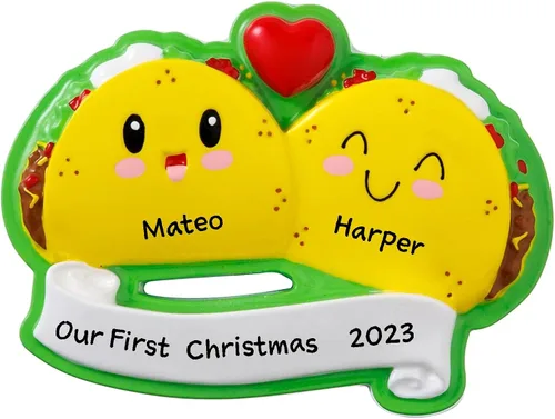 Vista 3 de Tacos - Adorno colgante para árbol de Navidad de familia de 2 2024 – Adorno decorativo personalizado de feliz Navidad de familia mexicana