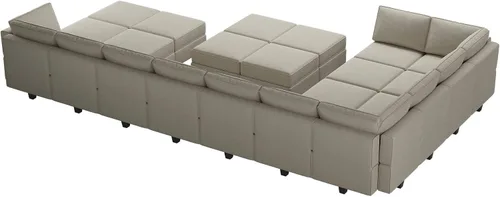 Vista 9 de Belffin Sofá modular grande con asiento de almacenamiento, sofá en forma de U de gran tamaño con tumbona reversible, juego de sofá modular con Gris