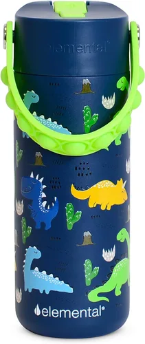 Vista 30 de Elemental Botella de agua aislada para niños, botella de agua de acero inoxidable con tapa de popote y asa Pop-it, botellas de agua a prueba