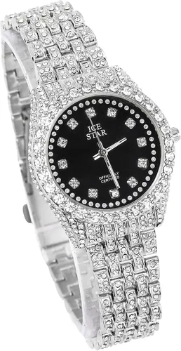 Vista 2 de Techno Pave Reloj elegante con esfera de diamantes de 1.260 in para mujer