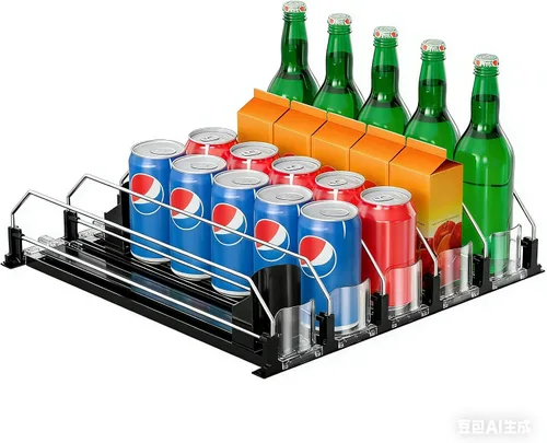 Vista 7 de Organizador de bebidas negro de 6 filas para refrigerador, 3ª generación, organizador de refrigerador y almacenamiento, deslizador automático