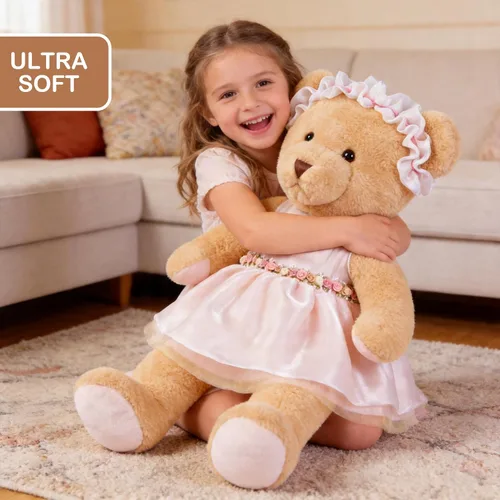 Vista 4 de Oso de peluche grande con ropa, juguete de peluche grande de 27 pulgadas con vestido, regalo gigante suave para bebés, niños, niñas, novia