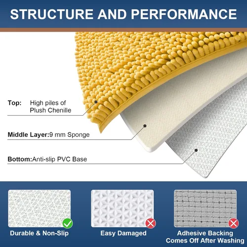Vista 5 de smiry - Lujosa alfombra de baño de felpilla, extra suave y absorbente, lavable a máquina, antideslizante para bañera, ducha y cuarto de baño