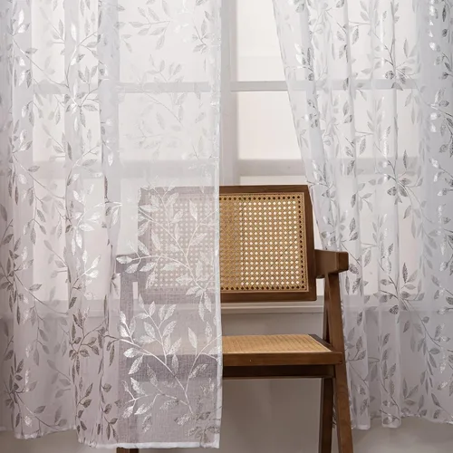 Vista 50 de Deeprove Cortinas traslúcidas color aguamarina y dorado de 63 pulgadas de largo, 2 paneles para decoración de dormitorio, cocina, decoración