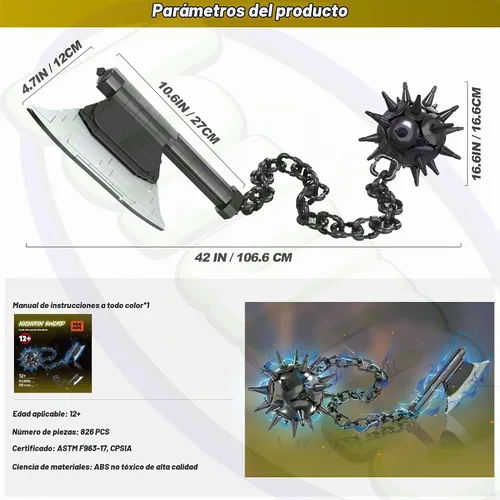 Vista 6 de Jorumo Juegos de construcción de espadas para adultos, hacha Himejima Gyomei de 42 pulgadas y martillo de meteorito de bloques de construcción