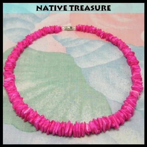 Vista 5 de Native Treasure - Collar de concha de Puka con chips de color rosa intenso de 18 pulgadas, Shell, N A