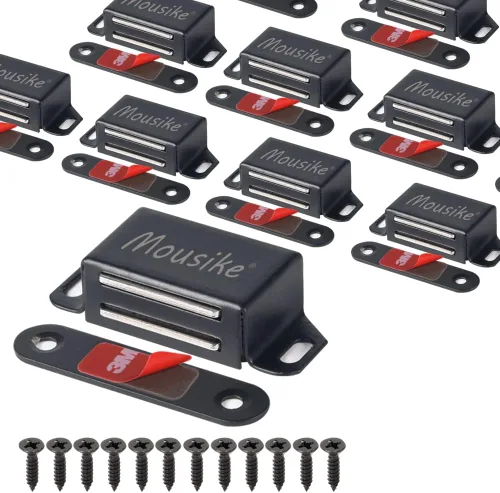 Vista 11 de Mousike Imanes para gabinete de 30 libras de color negro con fuerte imán para cocina, armario, armario, puerta, cajón, pestillo paquete de 4