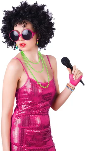 Vista 3 de 80s Fancy Dress Costume Accessories Lace Headband Earrings Fishnet Gloves Necklace Bracelet for 80s Retro Party