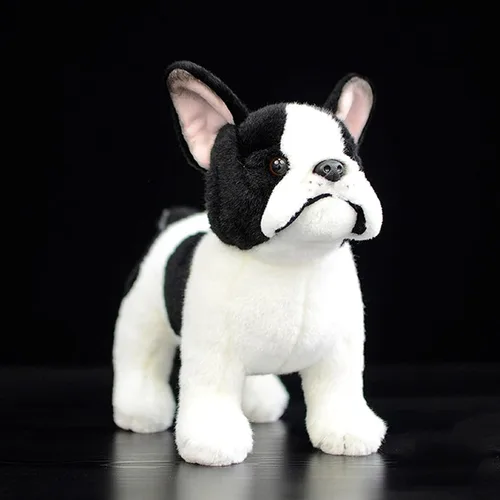 Vista 9 de Juguete de peluche de bulldog negro, realista de 13 pulgadas, animal de peluche de perro Bulldog negro, lindo juguete de peluche para cachorros
