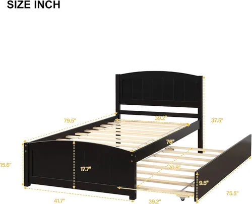 Vista 2 de Harper & Bright Designs Cama de plataforma de tamaño individual con nido, color espresso
