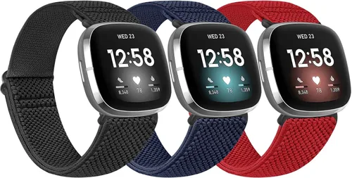 Vista 15 de Paquete de 3 correas elásticas de nailon compatibles con Fitbit Versa 4/Versa 3/Sense 2/Sense, suave, ajustable, transpirable, correas de repuesto
