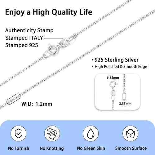 Vista 3 de Jewlpire Collar de cadena de oro sólido de 18 quilates sobre plata de ley 925 para mujer, collar de cadena de cable de 0.047 in, súper resistente