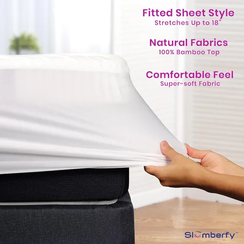 Vista 5 de Protector de colchón impermeable de Slumberfy Protector de colchón hipoalergénico de bambú Tela de jacquard natural + transpirable Funda