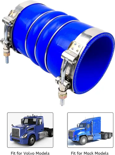 Vista 2 de Mangueras intercooler de silicona con abrazaderas para camiones semi Turbocompresor de 3 1/2 pulgadas x 6 3/8 pulgadas, manguera azul de joroba