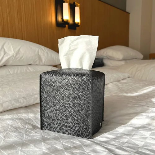 Vista 4 de Gashina Story Funda para caja de pañuelos que no se cae, soporte Kleenex de piel sintética de alta calidad, organizador decorativo cuadrado de 5 x 5