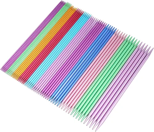 Vista 8 de Juego de 55 agujas de tejer de doble extremo, agujas de tejer rectas de aluminio sólido, agujas de tejer rectas de doble punta, 11 tamaños