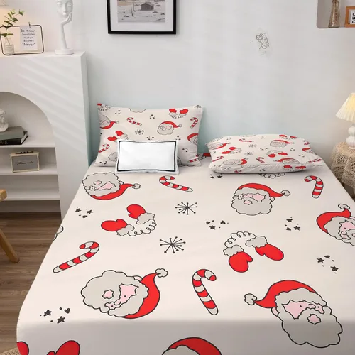 Vista 3 de Juego de sábanas de Navidad tamaño individual, sábanas de Papá Noel, microfibra suave, bolsillo profundo, sábanas y fundas de almohada estampadas