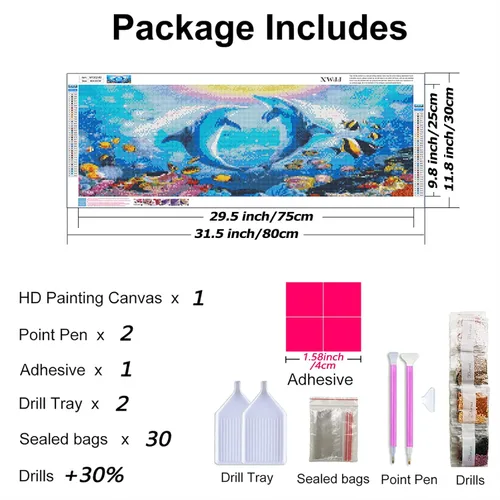 Vista 6 de Kits de pintura de diamante 5D DIY para adultos con bordado de delfín, perforación completa redonda de gran tamaño (31.5x11.8 pulgadas) Arte