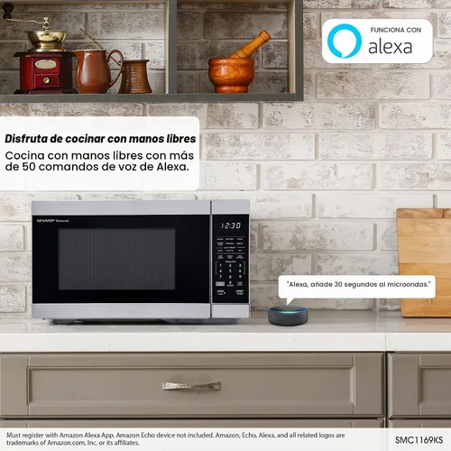 Vista 4 de SHARP Horno de microondas de encimera compatible con Alexa certificado por Orville Redenbacher's con plato giratorio Carousel extraíble de 12.4