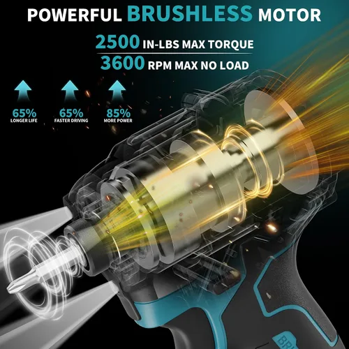 Vista 2 de Destornillador de impacto inalámbrico compatible con batería Makita de 18V, destornillador de impacto de potencia con mandril hexagonal de 1/4" 2500