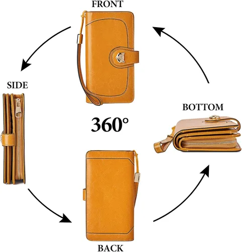 Vista 3 de FOXLOVER Cartera de pulsera de diseño para mujer, de gran capacidad, para mujer, con bloqueo RFID, tarjetero de cuero