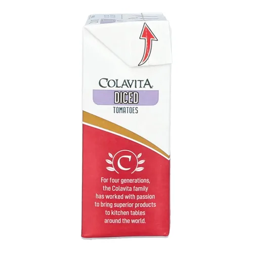 Vista 9 de Colavita Tomates italianos en dados, perfectos para salsas gruesas y platos de pasta, o como decoración para bruschetta y sopas, caja de recreación