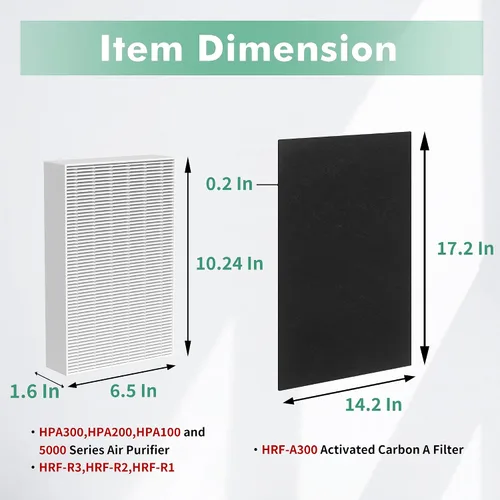 Vista 6 de Filtro HEPA HPA300 de repuesto compatible con purificador de aire Honeywell serie HPA300, HPA300, HPA304, HPA8350, HPA300VP, HPA3300b, HPA5300, 3