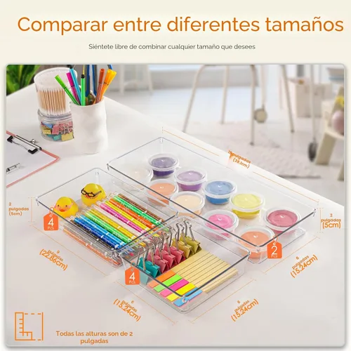 Vista 3 de Criusia - Organizador de cajones, juego de 10 piezas de gran tamaño de plástico transparente, 3 tamaños versátiles, bandejas organizadoras de baño